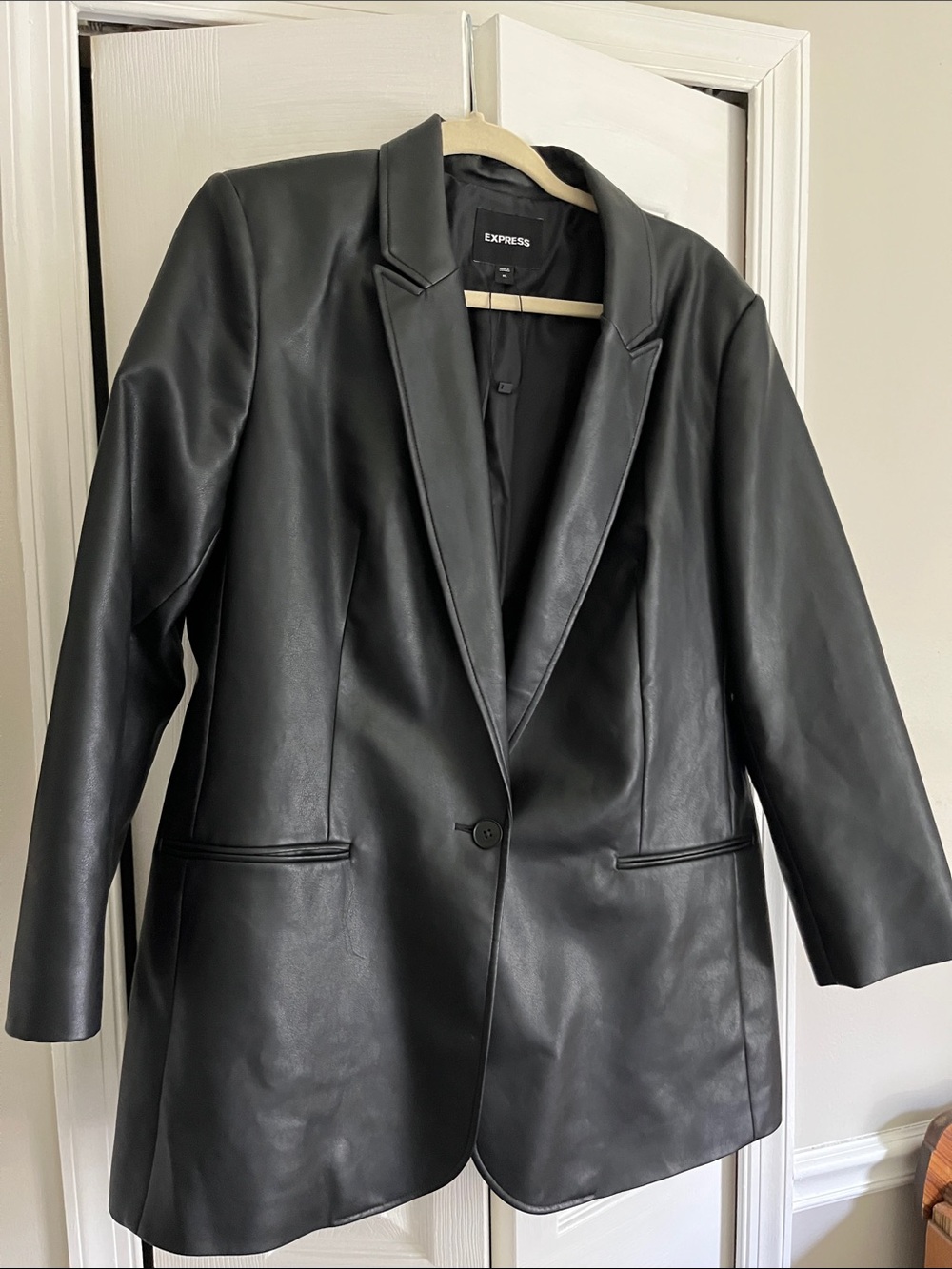Express Black Faux Leather Single-Button Blazer